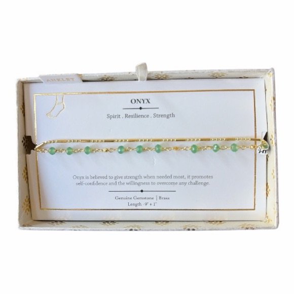 Nwt Onyx Gemstone And Gold Anklet
